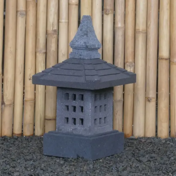 Product image 3 of the product “Japanese style Garden Lantern, made from Andesit Stone. Multipart. 55 cm Height, Roof is 30 cm width. ”